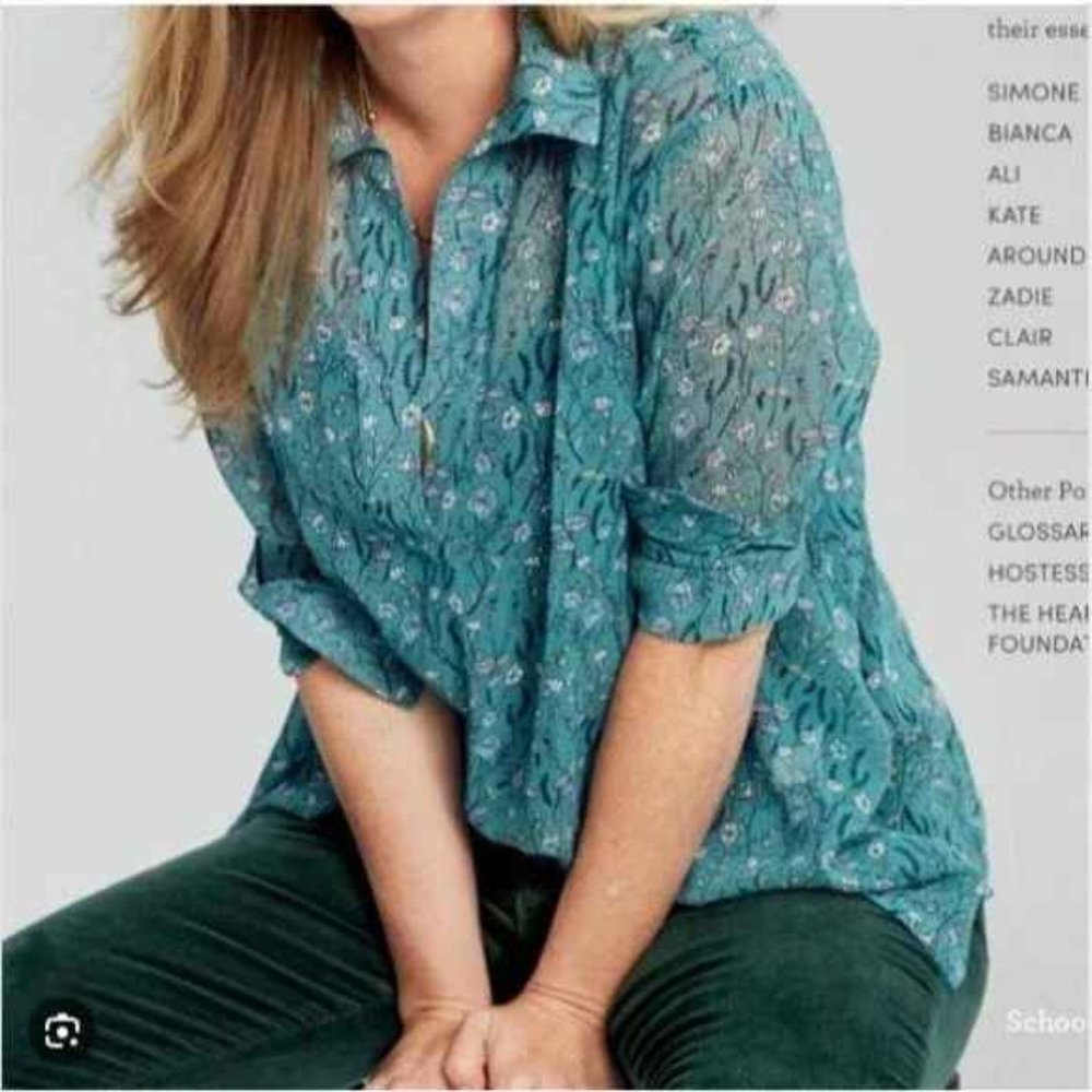 CAbi Chase Field of Flowers X-Small Sheer Long Sleeve V-Neck Blouse EUC - Picture 12 of 13